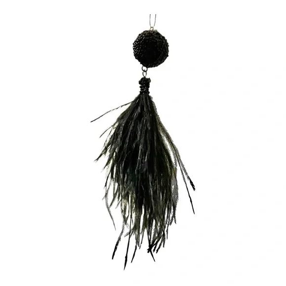 Black beaded ball & feather tassel Christmas ornaments/home decor 4 pieces 7.5” - Picture 2 of 12